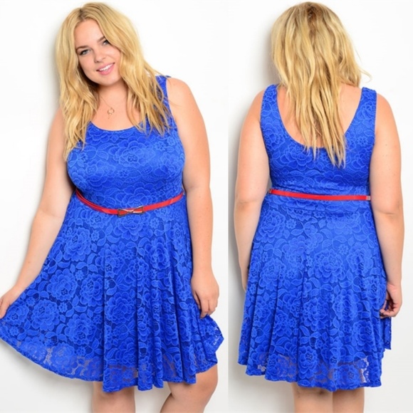 Colbalt Blue Sleeveless Sleeve Floral Lace Overlay - Picture 2 of 4